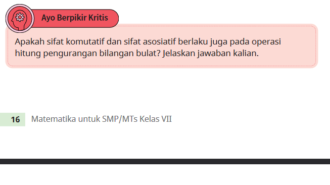 Kunci Jawaban Matematika Kelas 7 Halaman 16 (Ayo Berpikir Kritis) Kurikulum Merdeka